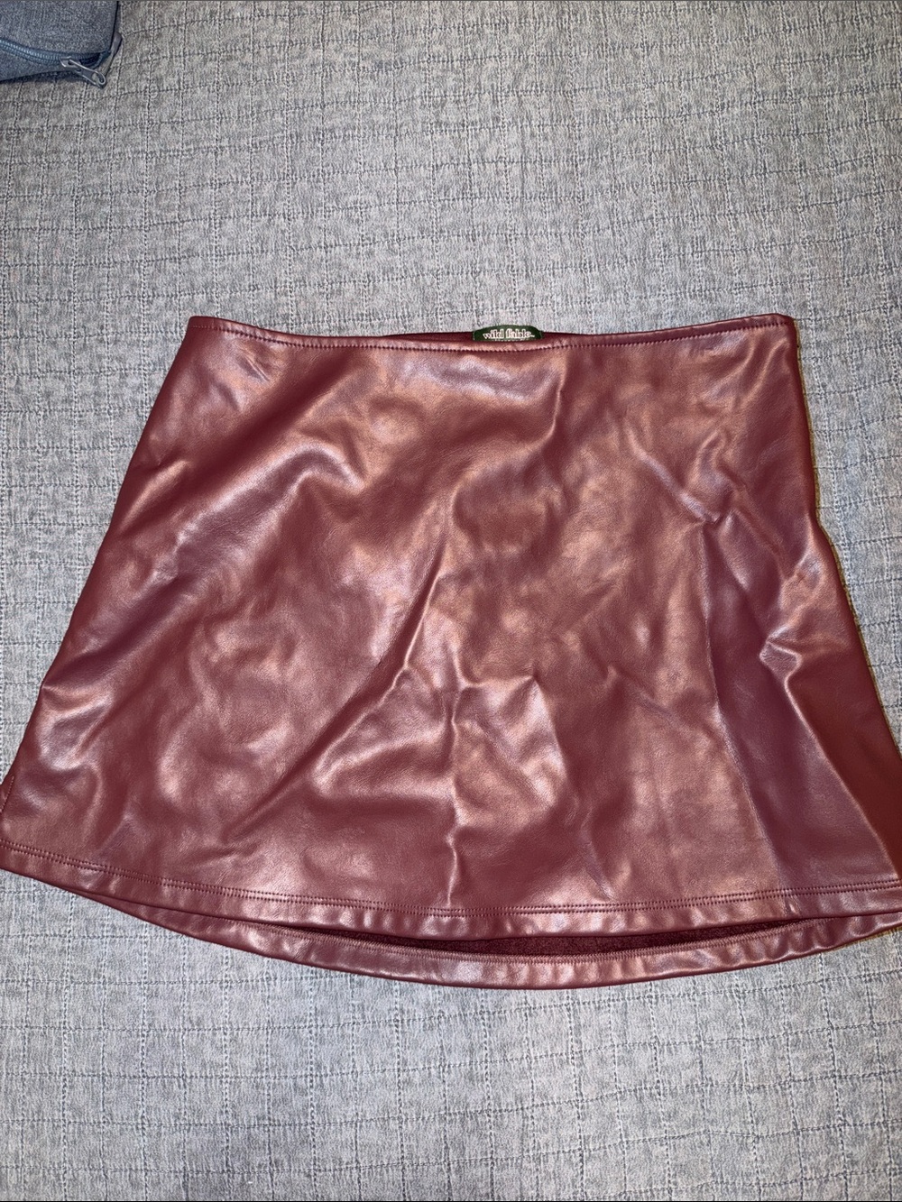 Faux Leather A-Line Mini Skirt in Burgundy-built in shorts